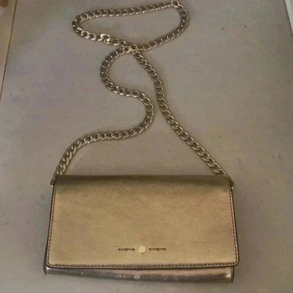 NWT J. Crew Convertible Wallet Bag Metallic Leather w/Chainlink Shoulder Strap - Picture 1 of 11